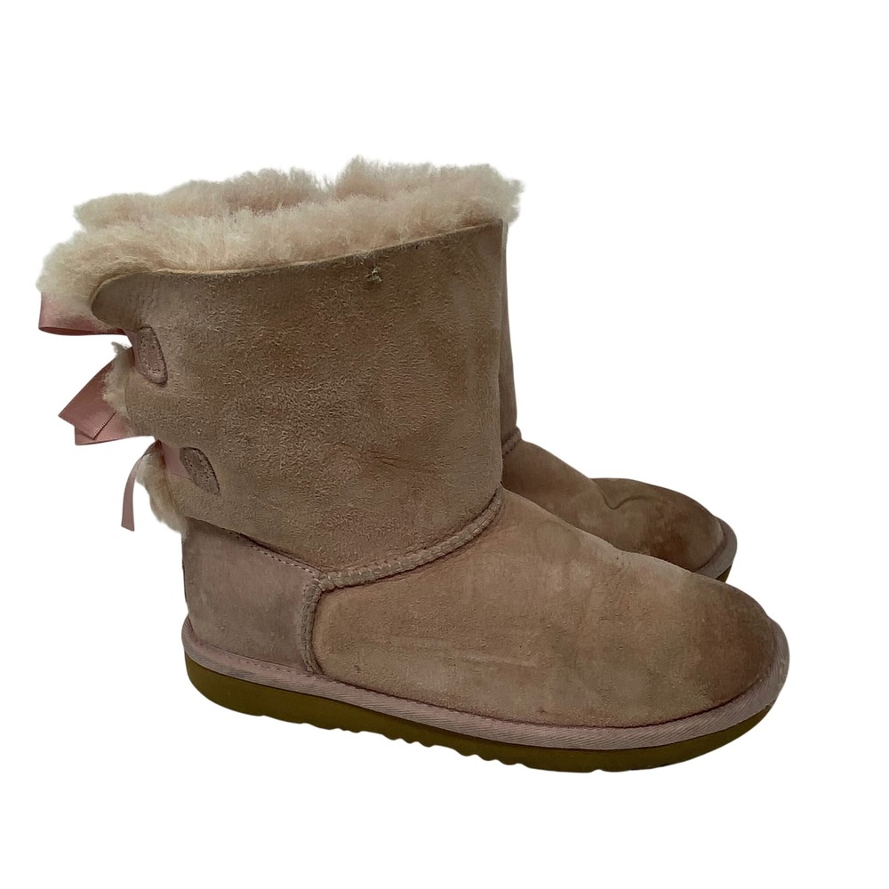 UGG Bailey Bow II Pink Suede Sheepskin Boots 1017394K Girls 5 Mens 5 Womens 7